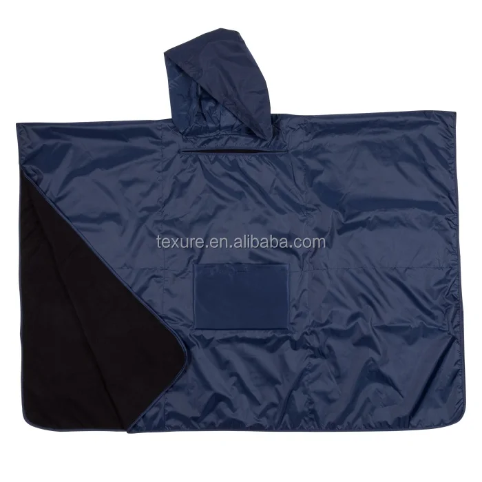 Multi-Purpose 3 in 1 Adult Waterproof Hooded Poncho Blanket with Polar Fleece Lining