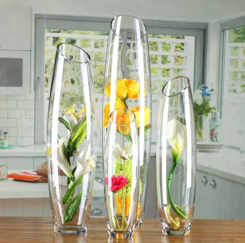 Floor glass vase egg-shaped transparent vase shaped oblique flower vase ornaments wedding decoration