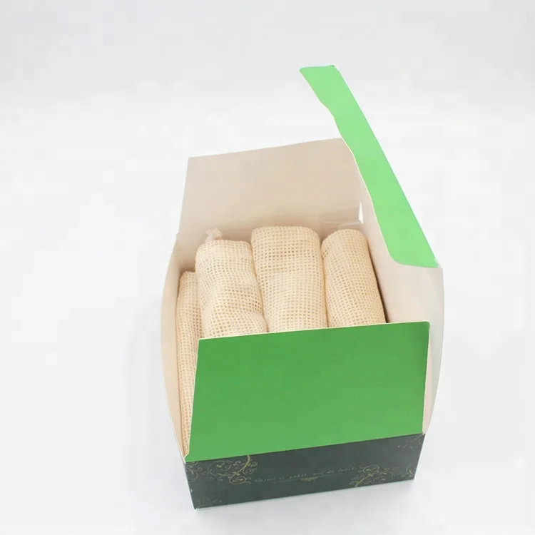 Eco-friendly custom Reusable Simple 100% Organic Cotton Mesh fruit vegetable Produce Bag with packaging boxes