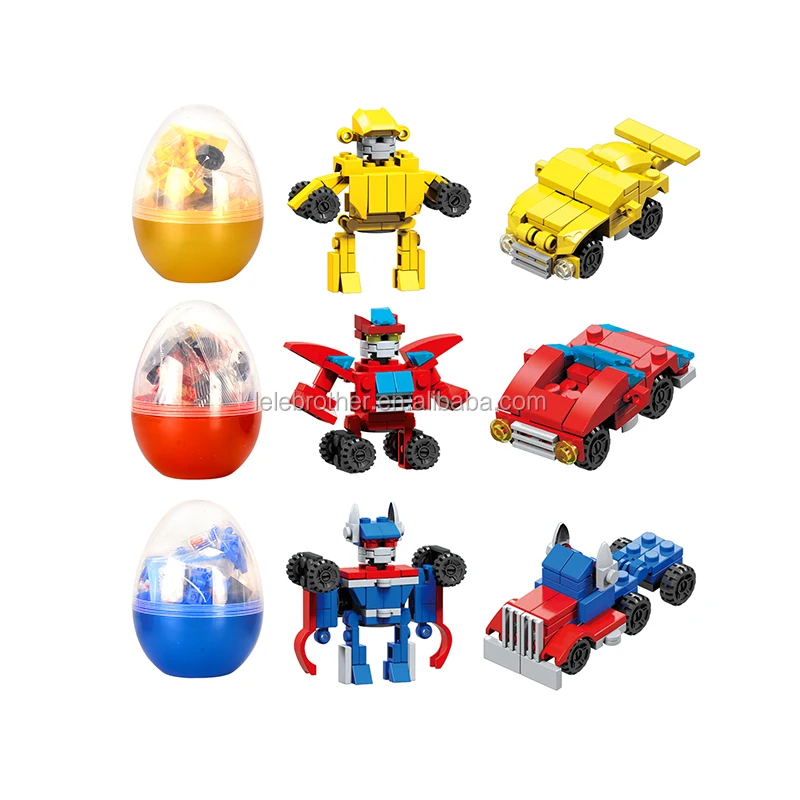 LELE BROTHER OEM Surprise Egg Mini Car Transform Robot Building Blocks Capsule Toy