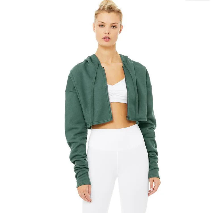 XTD JK001 2019 New Design Ladies Gym Wear Zip Up Fleece Fitness Crop Top Hoodie Sexy Jacket