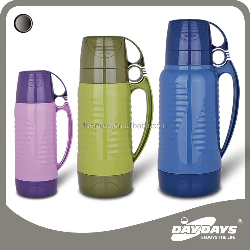 PP Plastic Body Glass Refill Inside Thermos with Two Cups Water Bottle vacummflask