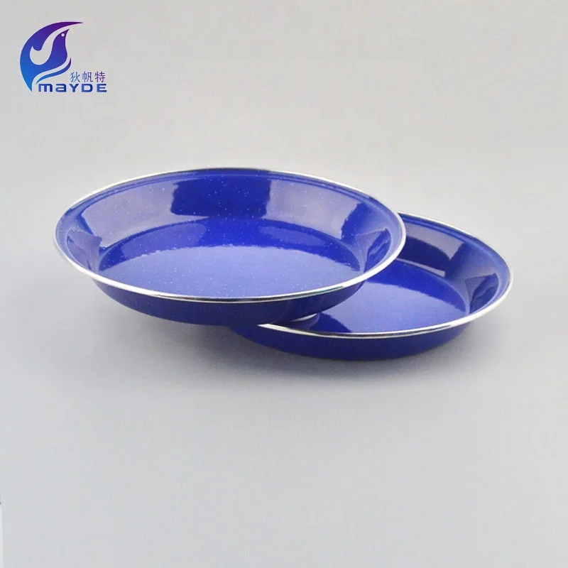 Round cast iron blue enamel dish pan dinner plates restaurant 10cm 15cm 20cm enamel dinner plate
