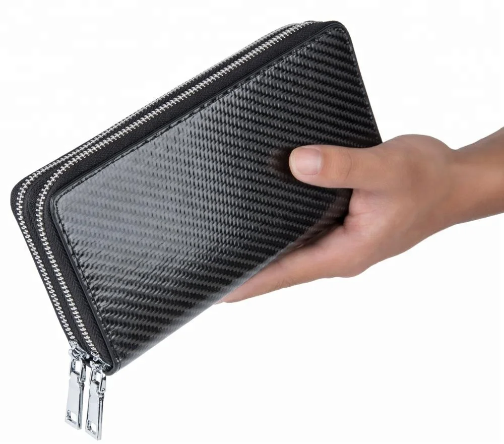 carbon leather credit card holder organizer money purse zip long Wallets