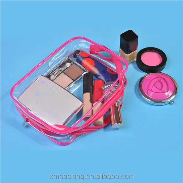 customized transparent waterproof clear plastic travel pvc cosmetic bag with zipper