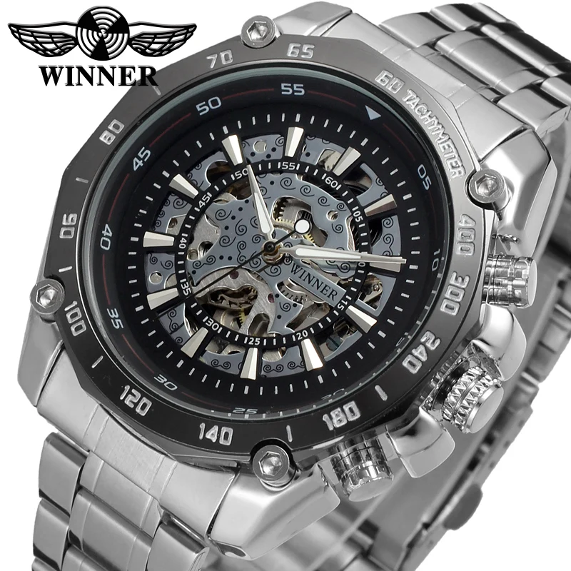 2023 T-WINNER Popular Men Watch Fashion relojes hombre Skeleton Stainless Steel bracelet Wristwatch Original jam tangan