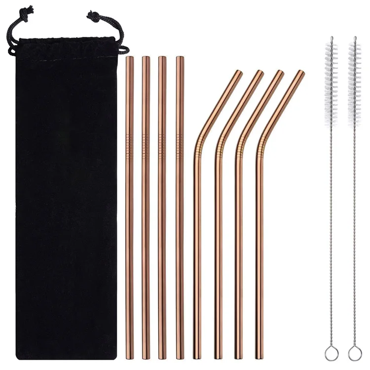 Reusable Stainless Steel 18/8 Cocktail Drinking Straws Metal Straw Cleaning Brush