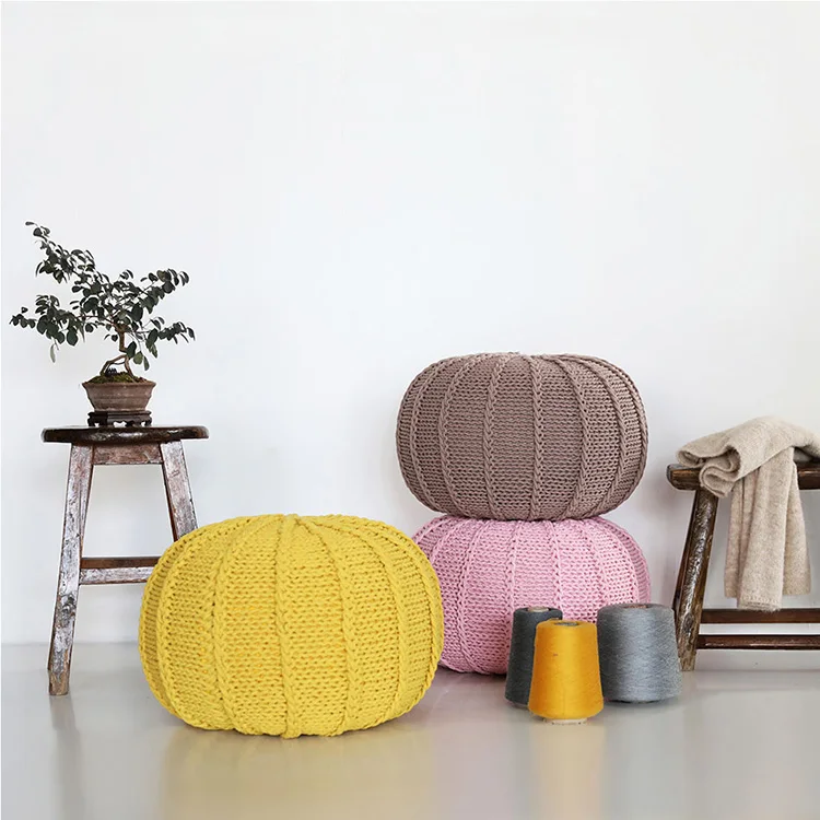 100% cotton knitted pouffe stool with filling