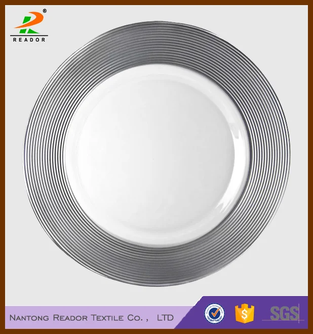 Дешевые свадебные золотые серебряные керамические тарелки для зарядного устройства праздничного банкета