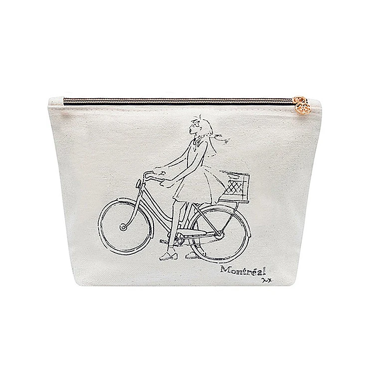 Factory Wholesale Cosmetic Organizer bag Custom natural 8oz Cotton Canvas zipper Pouch for women ladies