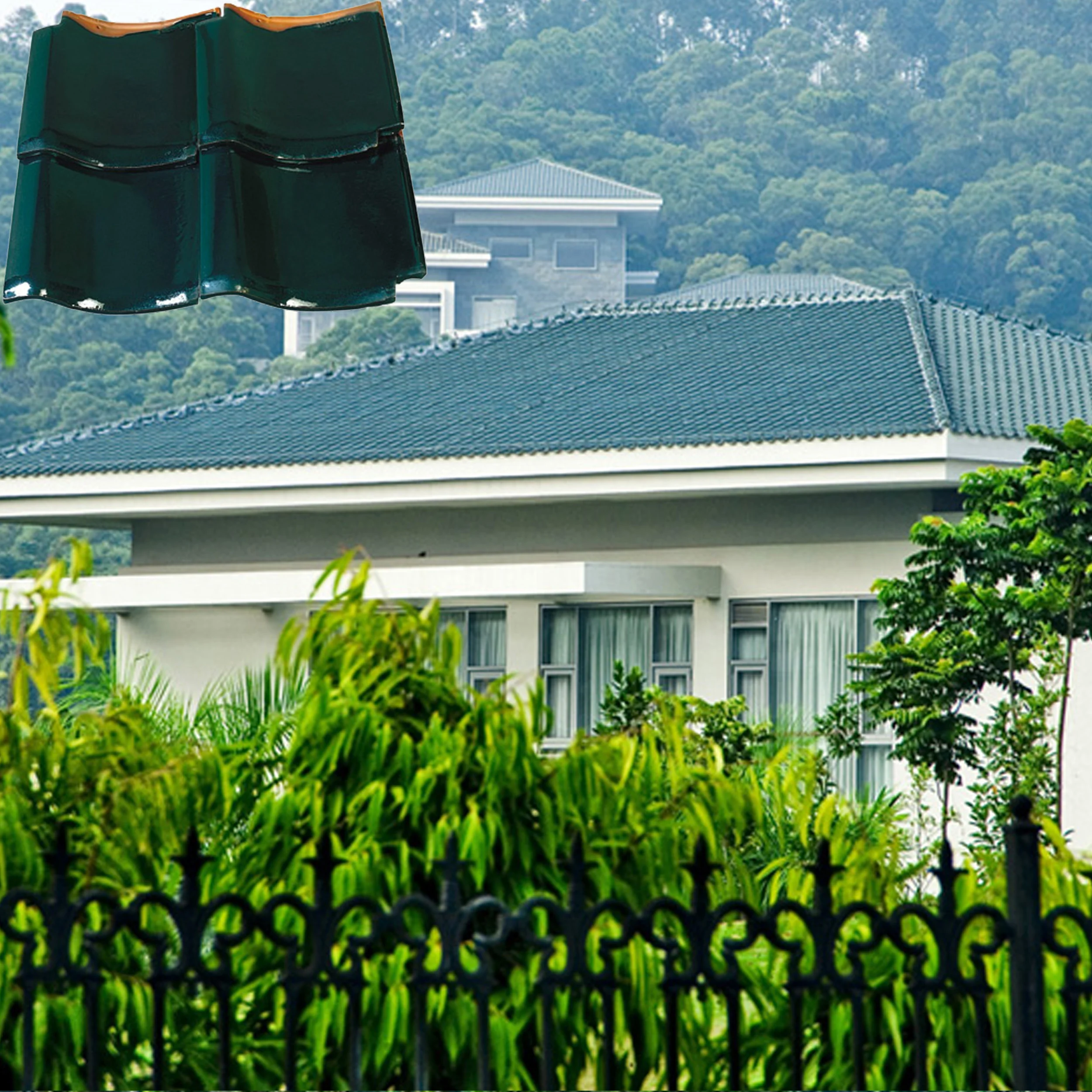 011-J14 green clay japanese roof tiles for sale