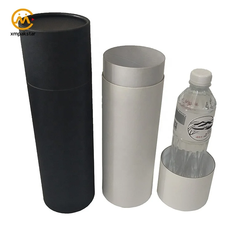 Wholesale recyclable and reusable round black cardboard cylinder white paper wine liquor bottle packaging box