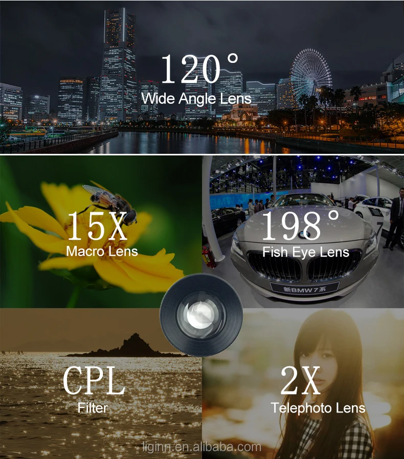 LIGINN HD 4K traveling phone camera 5 in 1 lens kit for cell phone with detachable clip