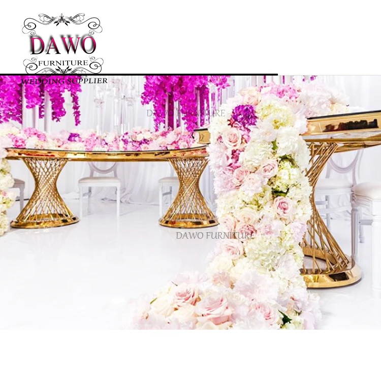 Hot sale clear glass top half moon wedding table dinning table