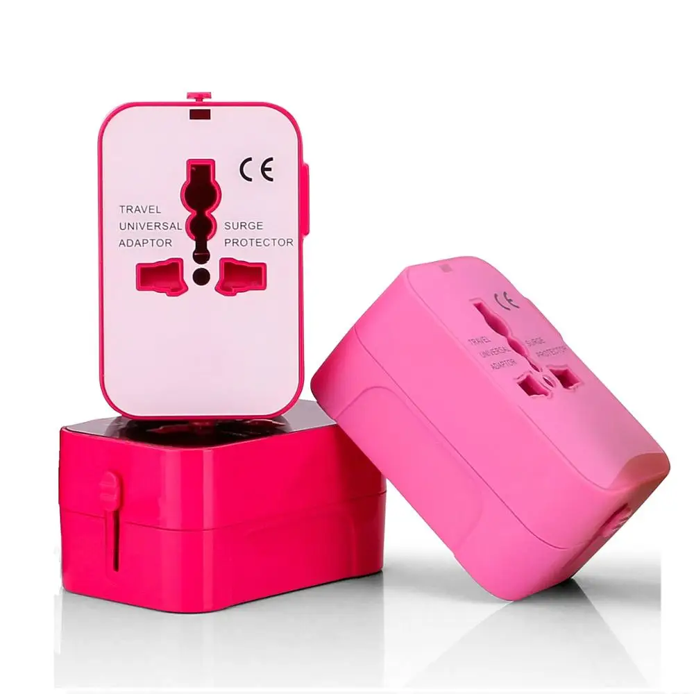 CE ROHS FCC PSE BS8546 Red color multi-nation universal travel plug adapter converter with 2 usb port