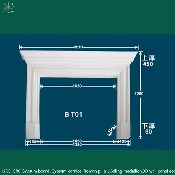 Gypsum Fiberglass Reinforced Fireproof Decorative Plaster Fireplace Frame Mantel