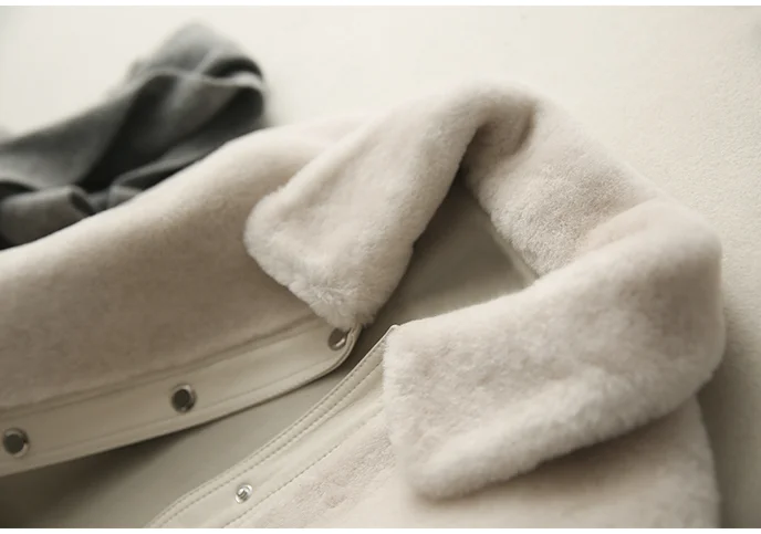 Young Girl Fashion Black Beige Dark Green Lamb Fur Leather Shearling Jacket