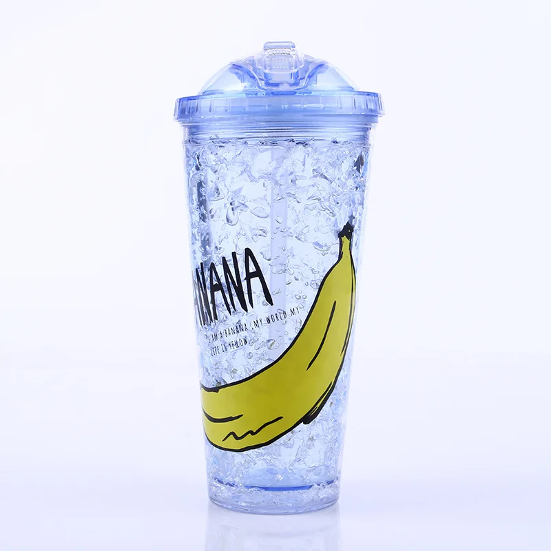 
Mikenda BB001 Double Wall Plastic Freezer Frosty Frozen bottle ice cup WIth Straw 