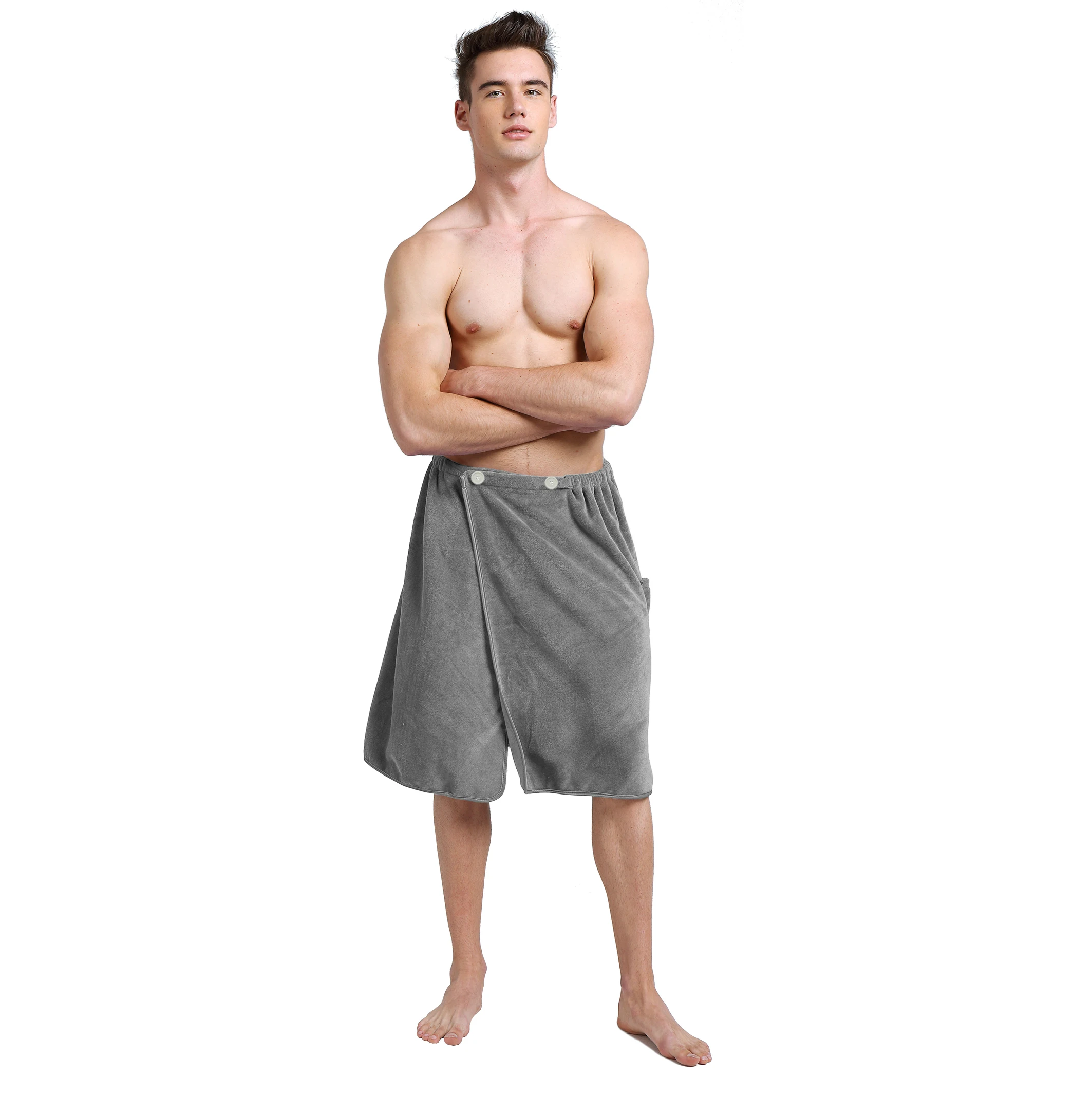 Sunland Men Bath Towel Wrap Wearable Spa Wrap Towel With Pocket