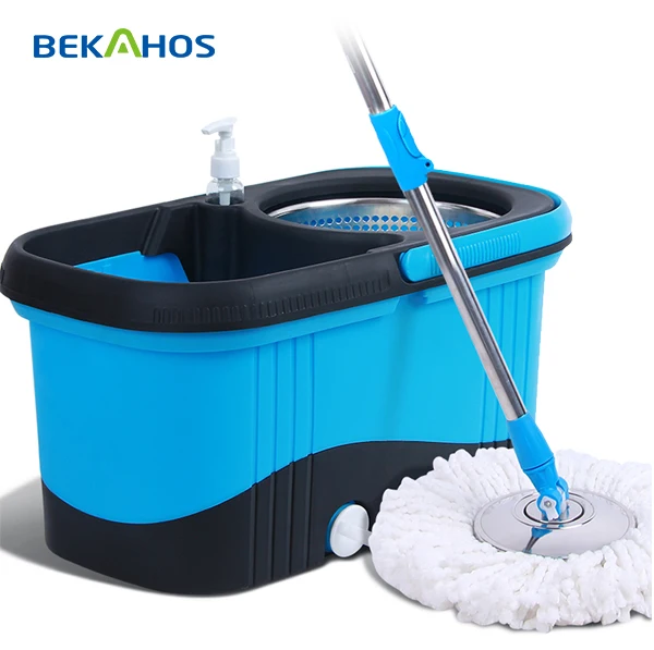 Hand Press Microfiber Mop With Blue Square Plastic Bucket New Mop Making Machine