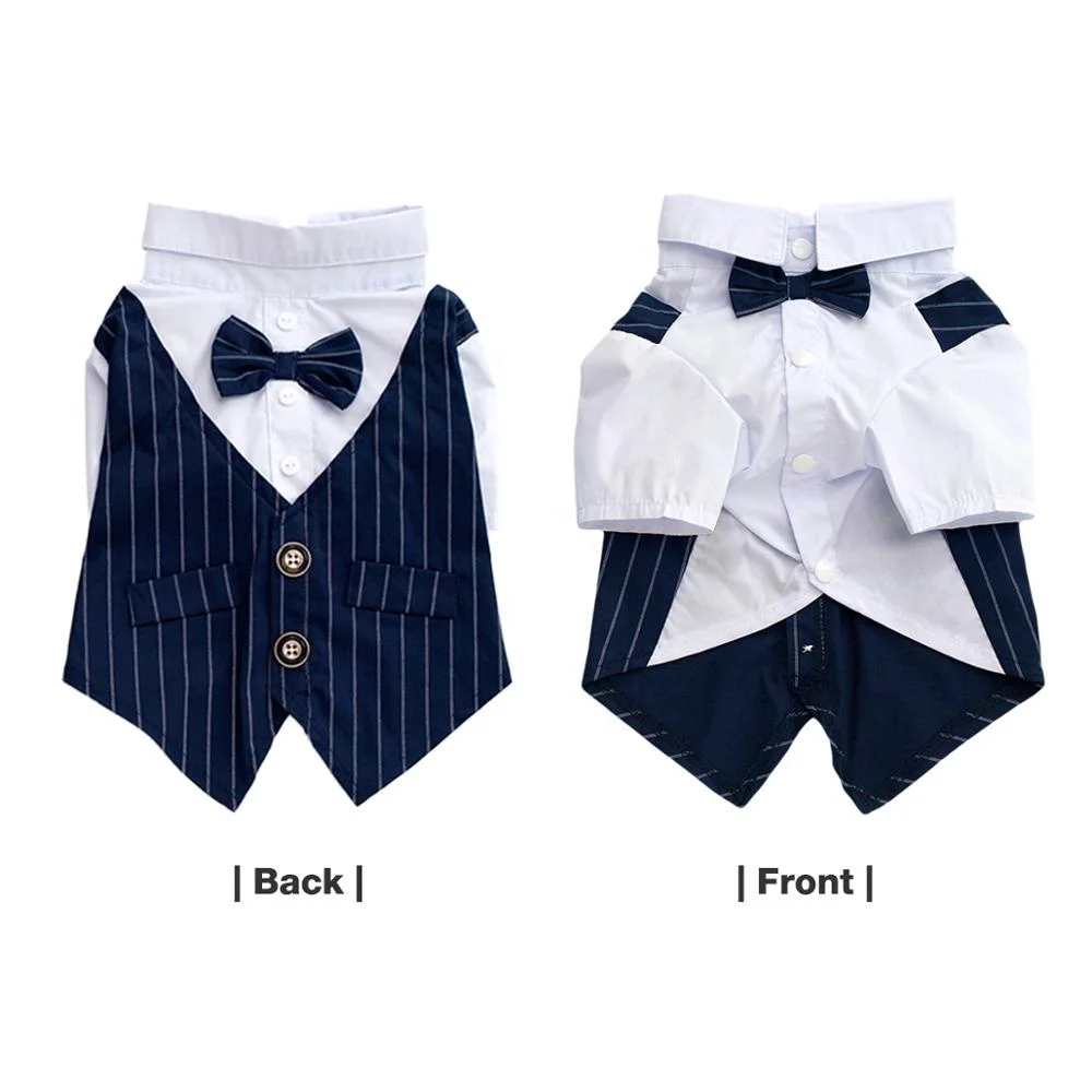 Holiday Costume Dog Bow Tie Halloween Apparel Cat T-shirt Clothes Striped Suit for Dog