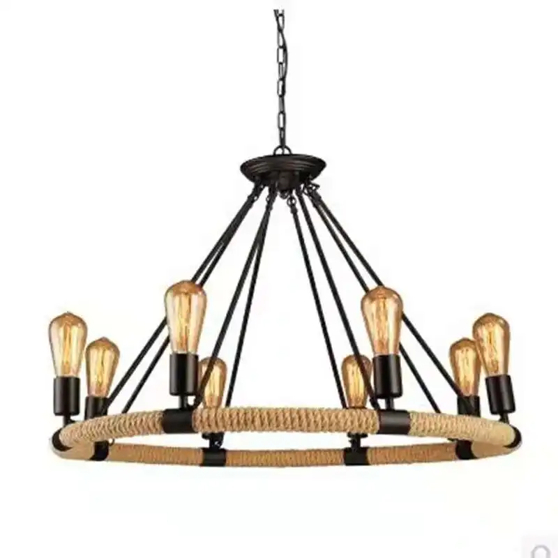 Vintage industrial loft hemp rope pendant lamp