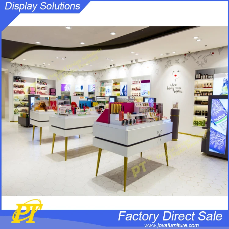 cosmetic shop counter design for makeup showroom display furniture