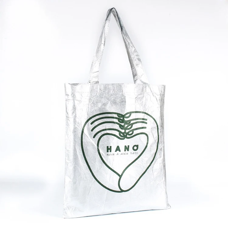 Untearable waterproof washable elegant design customized silver tote tyvek bag with logo printing