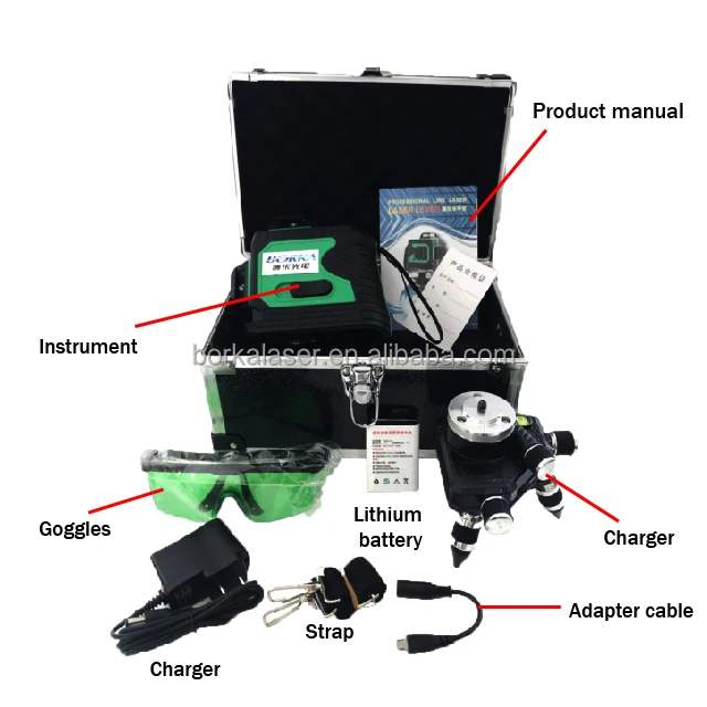 Borka 12 lines green beam 360 degree cross line 3D laser level
