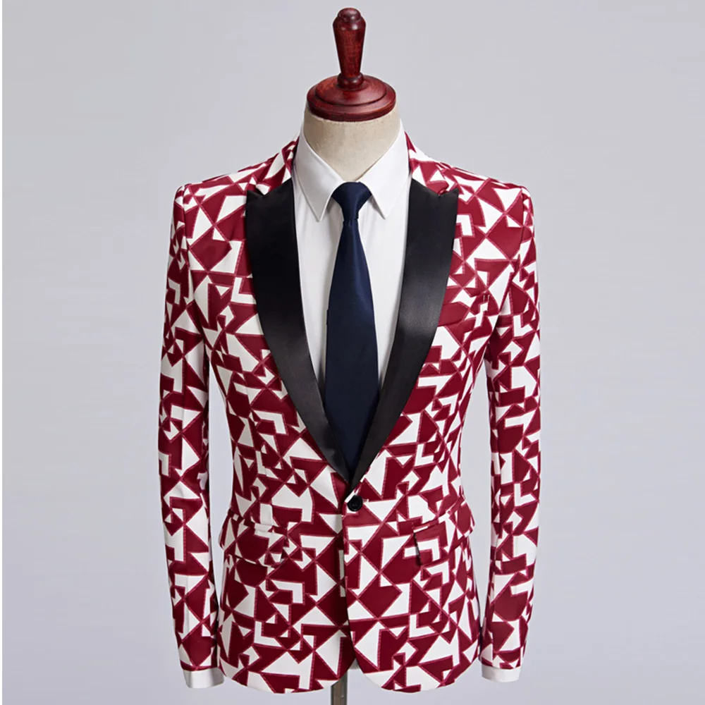 Mens 3 Piece Floral Printed Suits Slim Fit Stylish Prom Tuxedos