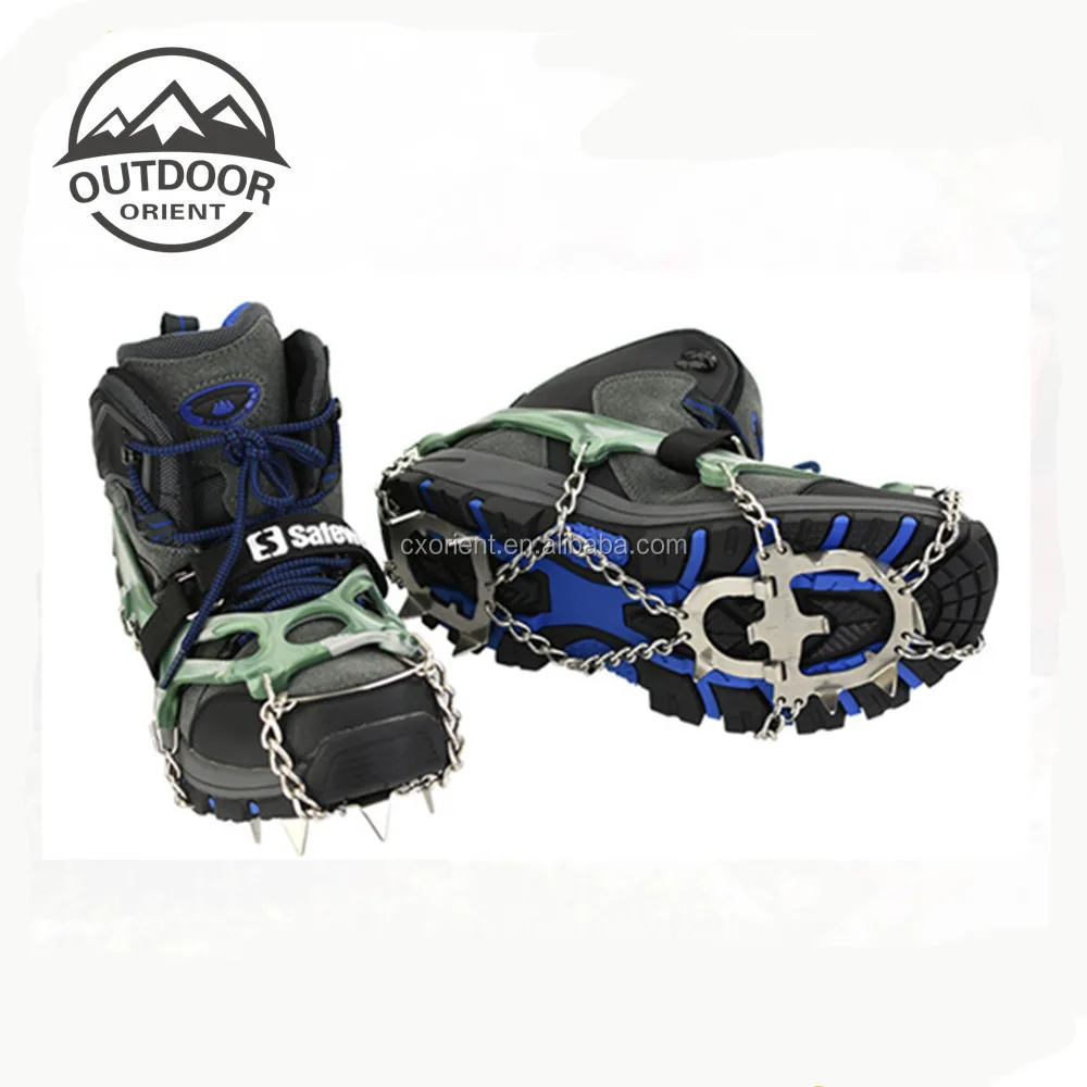 12 Teeth Claws Crampons Non-slip Shoes Cover With Stainless Steel Chain For Outdoor Ski Ice Snow Hiking Climbing