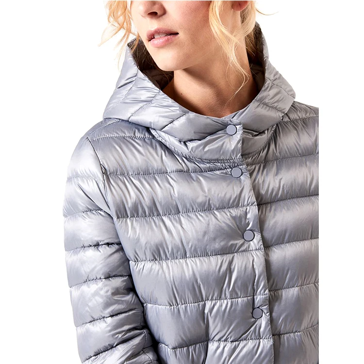 
women 2020 winter best selling high quality custom 100% polyester gray long down coat with hood 