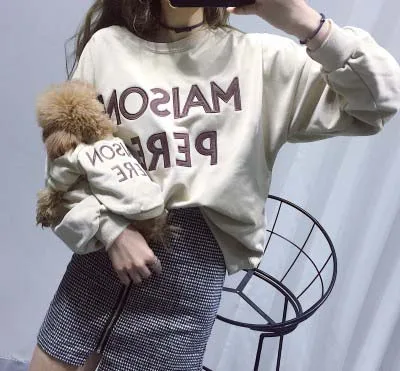 Fashion high quality plain oversize dog clothes matching owner hoodie with prints