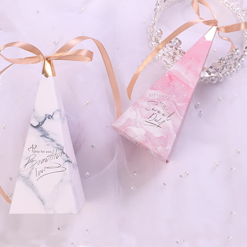 Triangular Pyramid Shape  Marble Paper Gift Boxes for Chocolate candy Packing