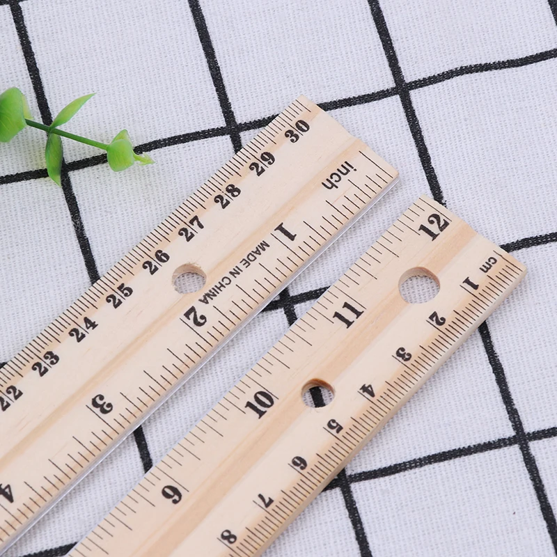 Custom Logo 12inch 30cm Straight Scale Ruler with Hole Wooden Ruler Scale