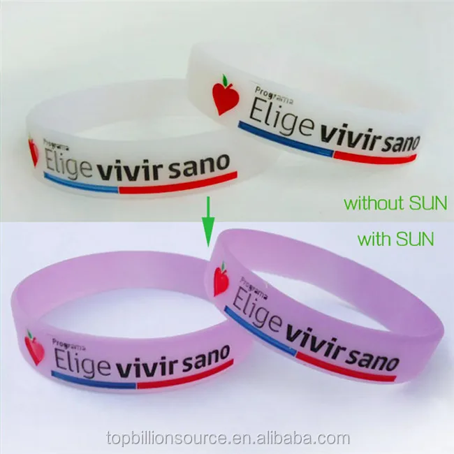 Custom sun color sensitive uv reflective silicone bracelet