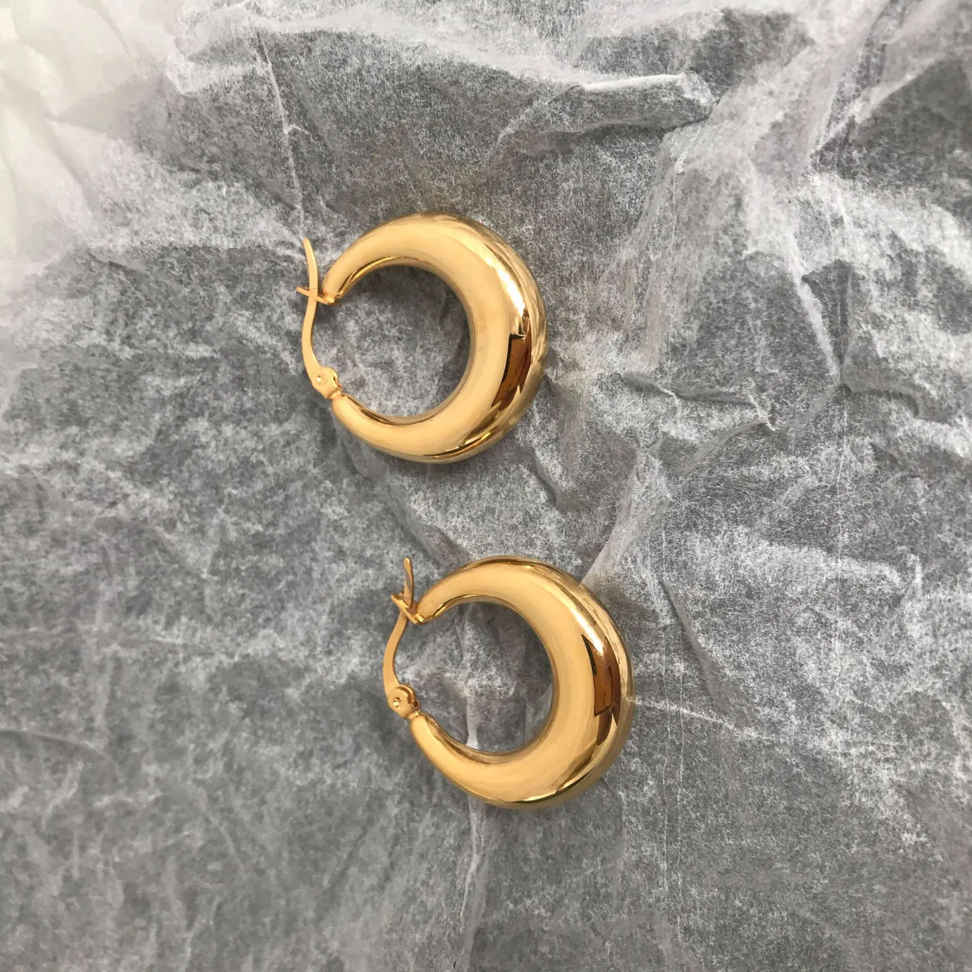 Small Steel Material Gold Plated Circle Hoop Earrings