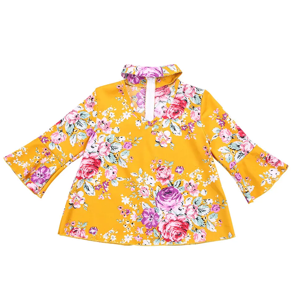 
Toddler Newborn Baby Girls V-neck Flower Printed Baby Girls Top 