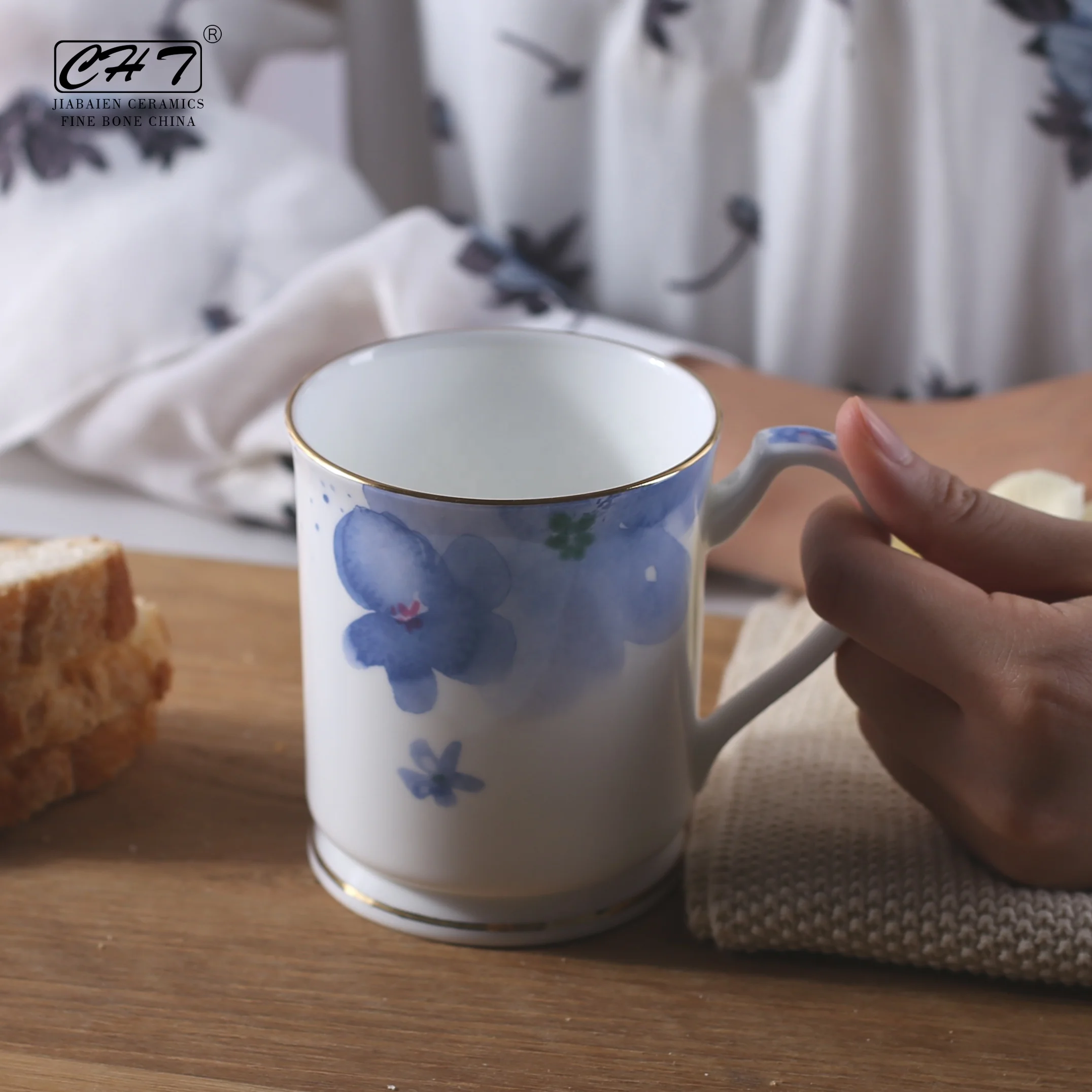 Factory direct sale office couple water cup rustic floral porcelain coffee tea mug cup