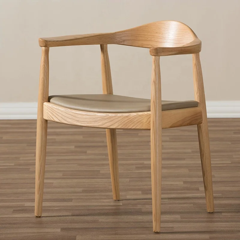 American Country Style Hotel Furniture Solid Ash Wood Dining Chair With Leather Seat