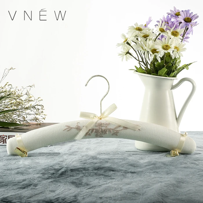 White customized embroidery fabric hanger satin clothes hangers