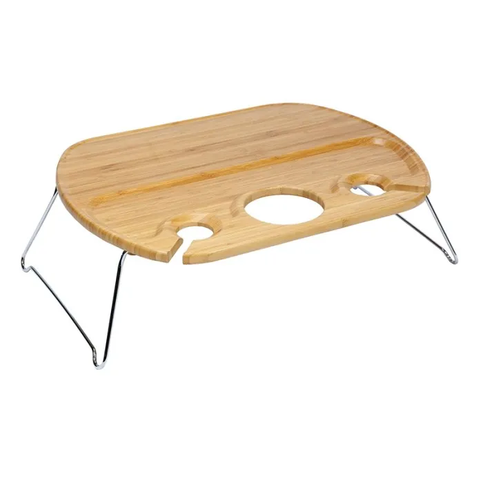 New Product Ideas 2021 Bamboo Wooden Wine Accessories Travel Camping Folding Outdoor Picnic Table With Wine Holders