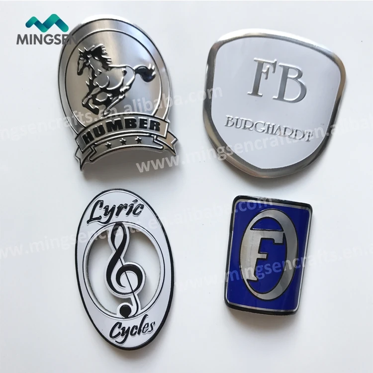 custom adhesive backing round shape raised logo tag metal