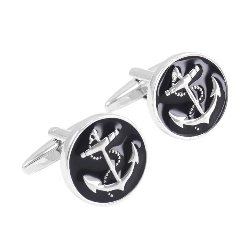 SAVOYSHI Fashion Anchor Cufflinks for Mens Suit Shirt Cuff High Quality Round Black Enamel Cuff link Gift Brand Jewelry