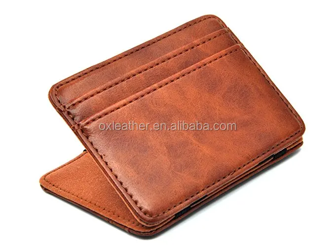 Slim Pocket Wallet with Magic Money Clip with Card Holders, Genuine Leather magic wallet