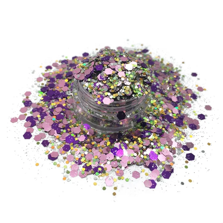 
Holographic PET Powder Body Mixed Purple Chunky Glitter for Craft 