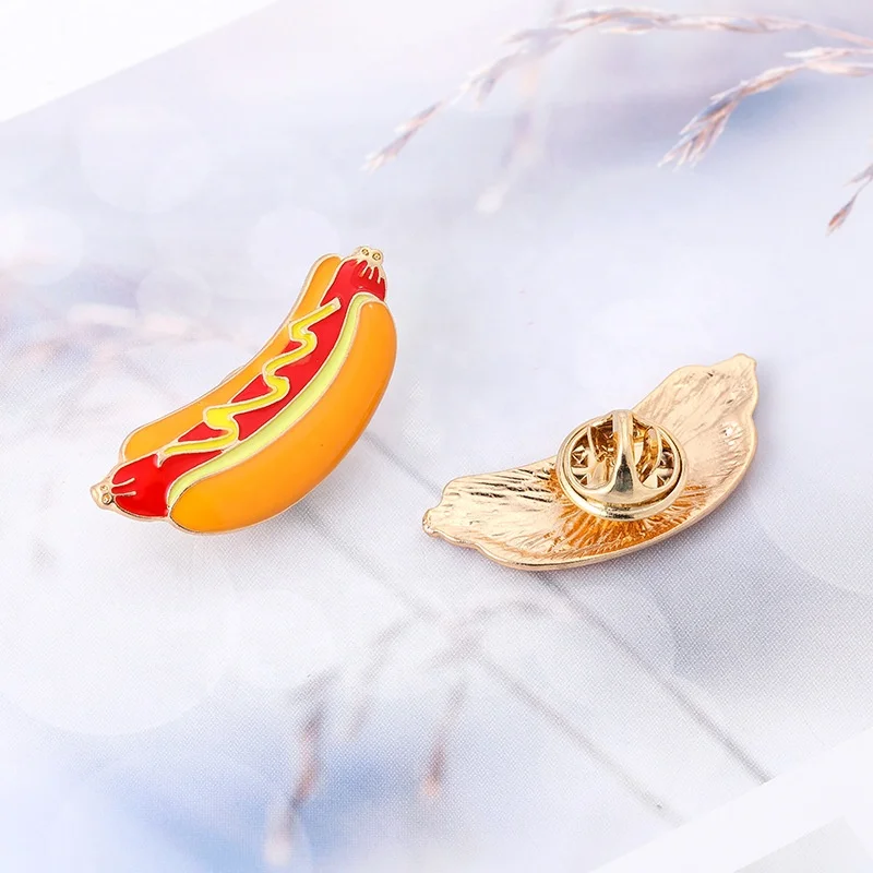 
bulk china manufacturer custom logo enamel metal cheap funny pizza hamburg hot dog lapel pin 