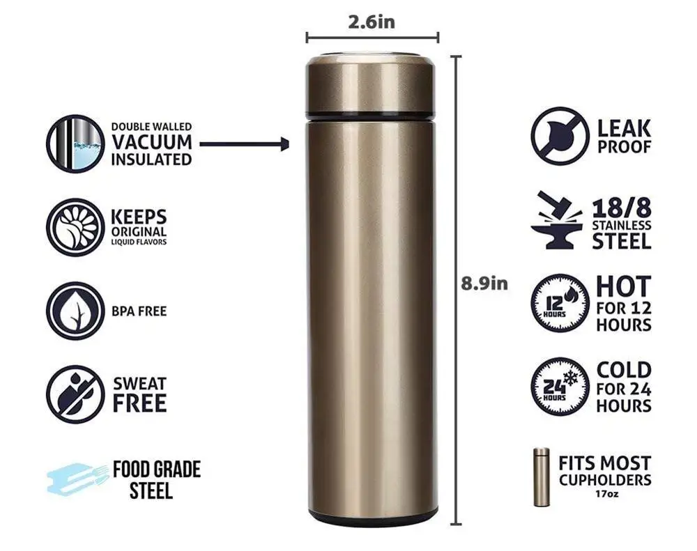 Stainless Steel Coffee Thermos Bpa Free Double Wall Insulated 17 oz Stainless Steel Water Bottle Thermal Flask Water Bottle