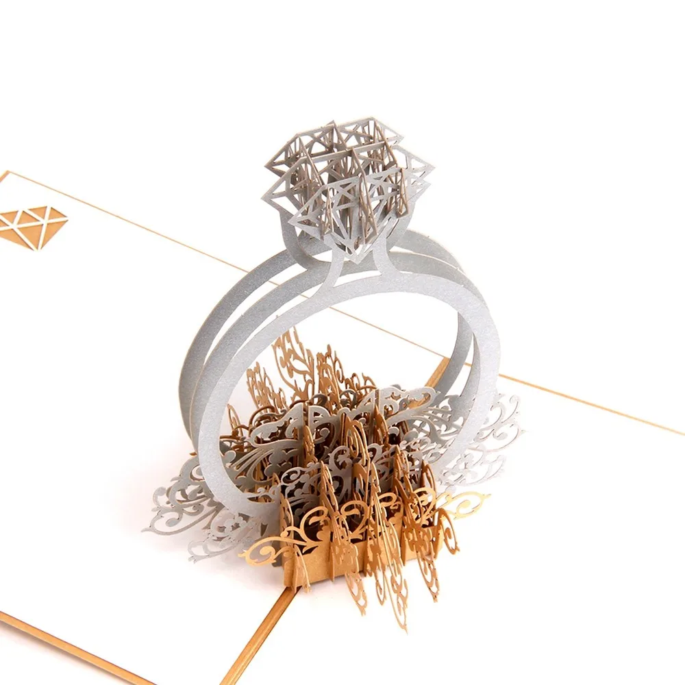 
Customise 3D Pop Up Flower Basket Ring Wedding Invitations Romantic Greeting Cards For Wedding Party 