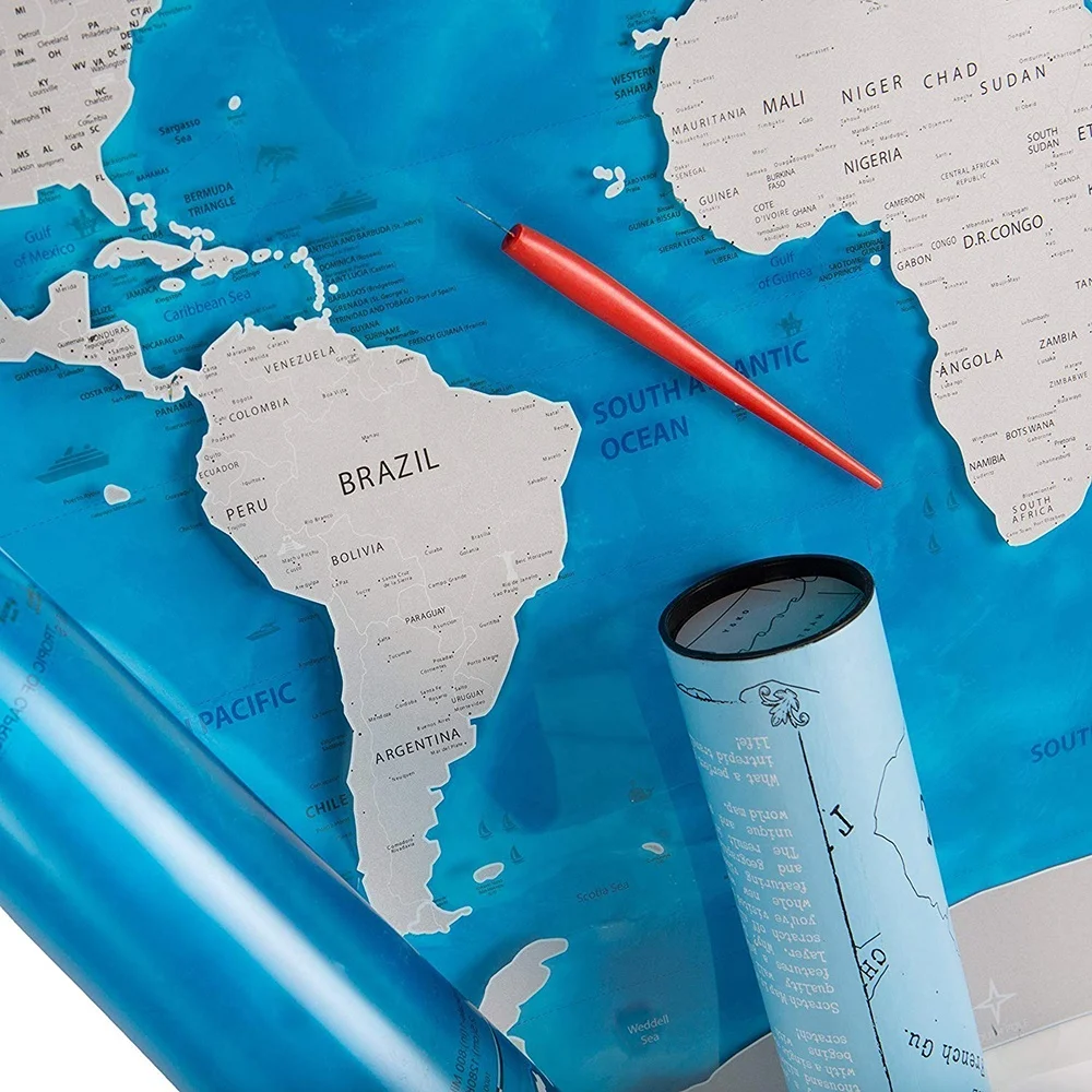 Custom Glossy Finish Plastic Scratch Off Map PVC Perfect Gift For Travelers